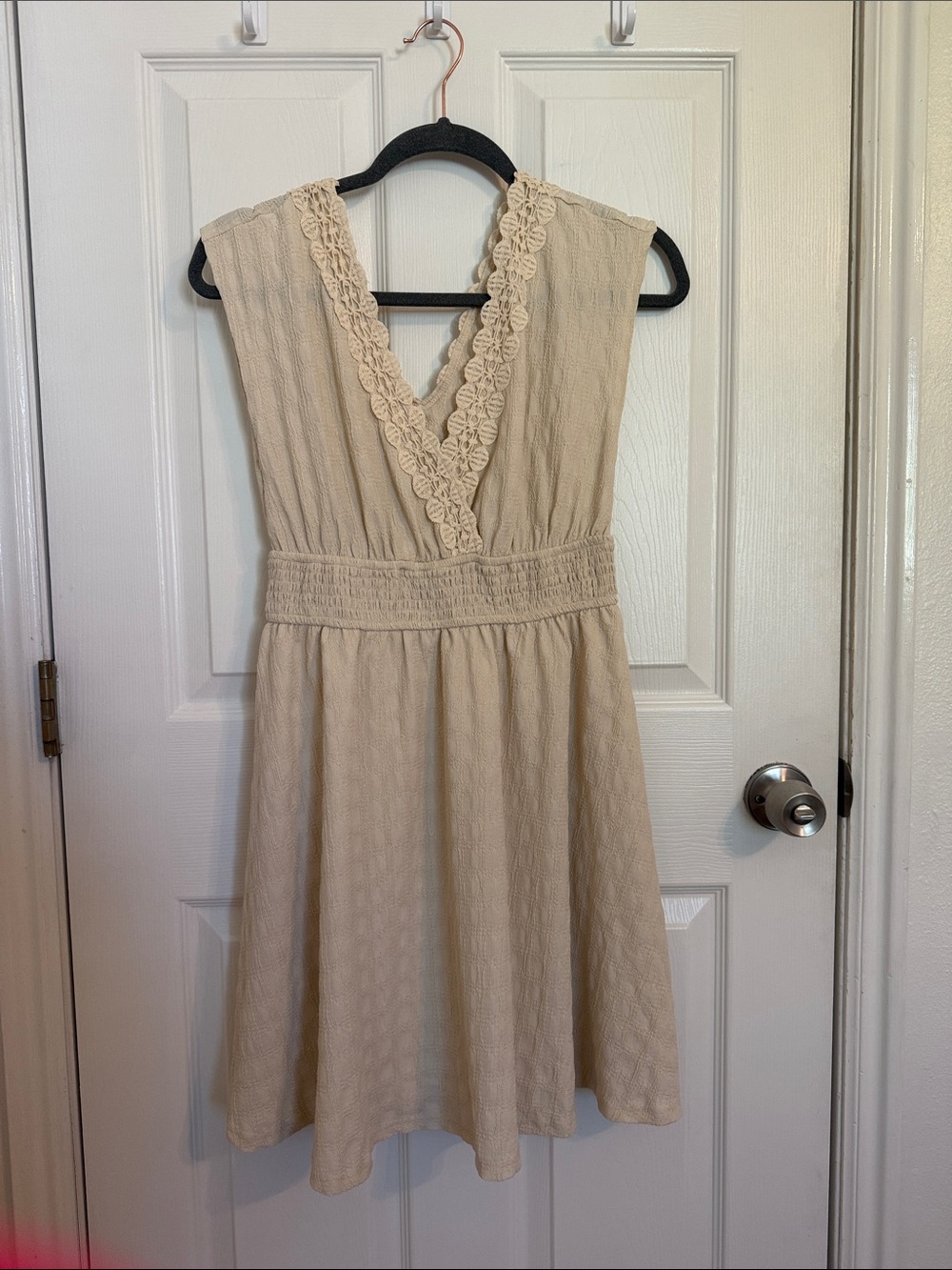 Cupshe Cream Crochet-Trim V-Neck Summer Dress